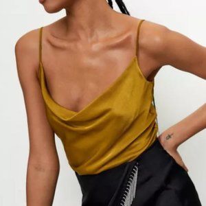 Women's Nasty Gal Premium Drape Satin Cowl Cami Top in Yellow, Size 6